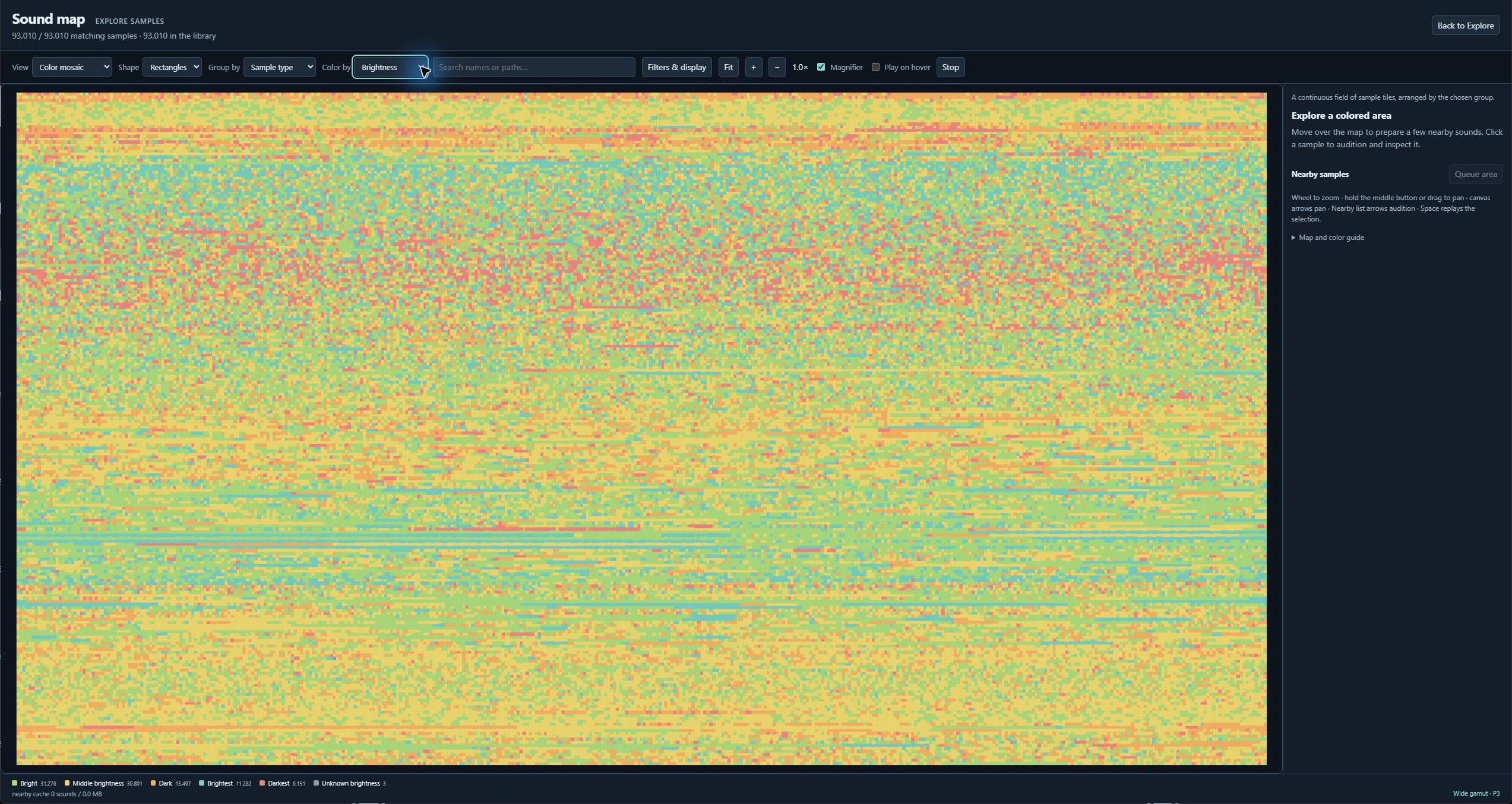 Actual full-collection color mosaic with brightness colors